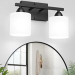 Black Bathroom Lights Over Mirror, Anti-Rust Vanity Light Fixture for Bathroom, Modern 2-Light Wall Sconce Light for Living Room, Standard E26 Base, Milky White Glass Shades, Bulbs Not Included