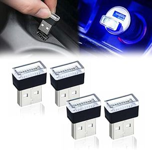 KARELLS Luci per Auto a LED, Mini USB Kit Per Interni, Illuminazione 4 Pezzi Decorazione (4 Colori, Blu/Rosa/Verde/Blu Ghiaccio)