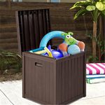 SUNCROWN 51 Gallon Square Deck Storage Box Resin Outdoor Storage Container for Patio Garden Yard, Brown