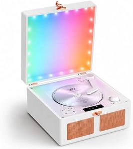 Danaevox Retro CD Player, Bluetooth in/Out, White Noise & RGB Lights, White