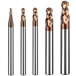 ASNOMY 5PCS 1-4mm Ball Nose Carbide End Mill Set, CNC Cutter Router Bits 2 Flute Spiral Milling Tool HRC55, Includes 5 Radius Sizes of 1mm 1.5mm 2mm 3mm 4mm