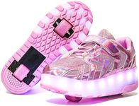 Nsasy Kids Roller Shoes Boy Girl Sneakers with Wheels Become Sport Sneaker with Led for Christmas Birthday Children Show Gift