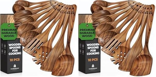 Wooden Spoons for Cooking – Wooden Kitchen Utensils Set, 6 Pcs Teak Wood Utensil Set – Comfortable Grip Non–Stick Wooden Cooking Utensils – Nonstick Natural and Healthy Kitchen Cookware