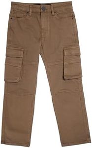 X RAY Boys Slim Fit Stretch Cargo Pants, Cotton Casual Pants with 7 Pocket for Boys | Brown X