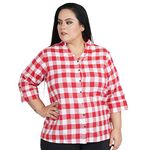 Indietoga Women's Plus Size Red Checkered Slim Fit Shirt Tunic Tops (3Xl)