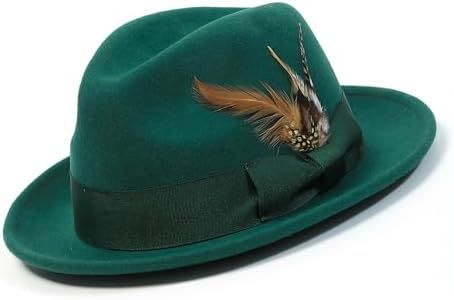 MONTIQUE Fedora Hats - Winter Dress Hat, Snap Brim, Crushable, 100% Elegant Winter Wool Felt - Unique Gifts - S, Emerald