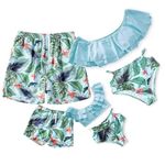 Yaffi Family Matching Swimwear Two Pieces Bikini Set 2019 Newest Printed Ruffles Mommy and Me Bathing Suits, Light Blue, Girls: 3-4 Years