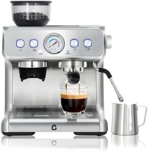 Takywep 20 Bar Espresso Machine with Built-in Coffee Grinder, Semi-Automatic Espresso Maker with 30 Grind Levels, 360° Milk Frother Wand & Pressure Gauge, Removable 2.8L Water Tank for Home Silver