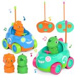 Kizeefun Dinosaur Remote Control Cars for Toddlers 2 Pack, 2-5 Kids Toys Dino Electric RC Trucks for 2 3 4 5 Year Old Age Boys Girls Birthday Christmas Ideas