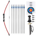 Mxessua 45" Youth Bow and Arrows Set for Kids 8-12 Teens Recurve Archery Beginner Gift Longbow Kit, Outdoor Hunting Play Gift Toys, 9 Arrows, 4 Target Face for Backyard Game Age 12-14 14-16 (Red)