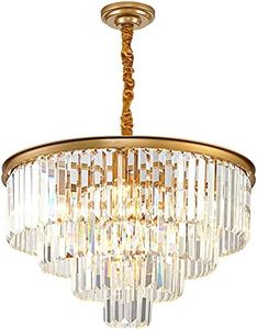 ELGOBST Gold Modern Crystal Chandelier Lighting K9 Crystal Round Chandelier Hanging Ceiling Light Fixture 4-Tier Contemporary Crystal Pendant Light for Dining Room Living Room Bedroom 23.6inch