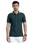 ECOLINE Clothing Mens Solid Polyester Filament Contrast Tipping Polo Neck Half Sleeve Pocket T-Shirt (Green, XXL)