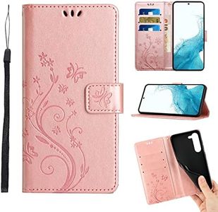 Mavis's Diary Galaxy S23 Plus Wallet Case, Folio Cover for Samsung Galaxy S23+ 6.6" Flip Case with Card Holder Kickstand, Floral Embossed Leather Magnetic Phone Case for Women (Rose Gold)