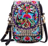 SILKAREA Embroidered Cute Mini Crossbody Bag for Women Small Handbags Wristlet Wallet Bag Cell-phone Pouch Coin Purse, Black + Flower, One_Size