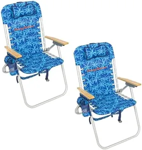 Tommy Bahama 2-Pack Hi-Boy 17" Seat Height 4-Position Lace-Up Suspension Folding Backpack Beach Chair, Blue Palms