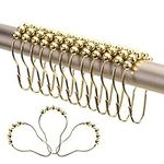 2lbDepot Shower Curtain Rings Hooks - Gold Finish - Premium 18/8 Stainless Steel - Locking Rings with Easy-Glide Rollers - Five Finishes Available - Set of 12 for Shower Rods