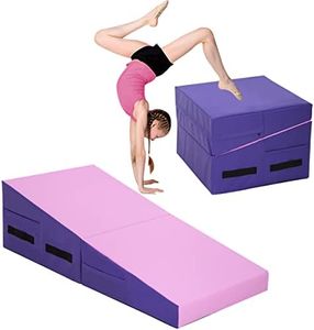 Pink Kids Gymnastics Mat Incline Mat - Foam Folding Tumbling Wedge Mats for Exercise, Yoga & Play