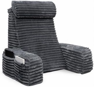 ENITYA Reading Pillow for Sitting in Bed Adult, 24in XXL Back Pillow for Bed Sitting up, Big Pockets & Built-in Arms, Back Support Chair Pillow for Watching TV/Reading/Gaming/Resting/Post Surgery,Grey