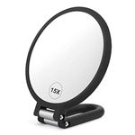 CLSEVXY Magnifying Handheld Mirror Double Sided, 1X 15X Magnification Mirror, Travel Folding Hand Held Mirror, 360°Rotation Pedestal Makeup Mirror Vanity Mirror