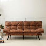 Hcore Convertible Futon Sofa Bed Couch,Memory Foam Futon Couch Bed,Faux Leather Futon Loveseat Sleeper Sofa Bed,Small Splitback Modern Sofa Couch for Living Room,Office,Apartment,Standard Brown
