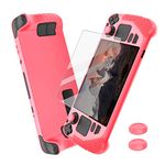 PAKESI Protective Case for Steam Deck 2022 Silicone TPU Cover Protector, Anti-Slip Soft Silicone Shockproof Protective Cover,Ergonomic Grip Case Console,with 1 pcs Tempered Glas（Pink）