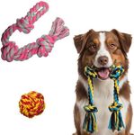 Dog Rope Toy for Large and Medium Active Chewers, Pack of 3 Heavy Duty Rope Toys for Large Breed, Washable 100% Cotton Dog Chew Toys, Tug of War Dog Toy, Teeth Cleaning (Large&Medium Breed, 3, Count)