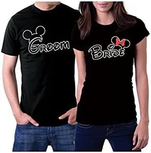 Matching Couple T-Shirt Set of 2 for Couples Gift Matching CouplePartner T-Shirts Set for Groom and Bride Newlywed Shirts, black, Men XL-Women XXL