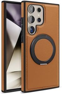 Newhalper for Samsung Galaxy S24 Ultra Case Leather，for S24 Ultra Case Magnetic [Compatible with MagSafe][Ring Stand & Kickstand] for Samsung S24 Ultra Phone Case (Brown)