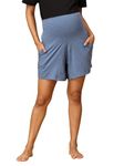 The Mom Store Comfy Maternity Shorts | Comfortable | Soft | Pre and Post Pregnancy | Over Belly Support | Solid | Blue Melange | S