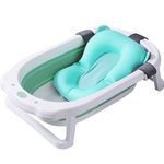 BabyLiv Bath Tub, Foldable Bathtub with Support Cushion, Drain Plug,Stable Anti-Skid Collapsible Infant Shower Basin for Babies (Green)