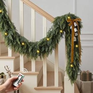 9FT 2Pcs Christmas Cedar Garland with Lights Realistic Faux Pine Garlands
