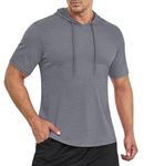 EKLENTSON Mens Short Sleeve T Shirt Gym Boxing Workout Top with Hooded Casual Stylish Sports Wear Men Dark Grey,3XL