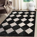 Lahome Moroccan Trellis Area Rug - 3x5 Washable Black and White Entry Rug Non Slip Living Room Rug, Distressed Lattice Soft Stain Resistance Indoor Throw Carpet for Front Door Foyer Bedroom Bathroom