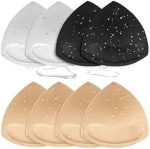 Adamotto Waterproof Bathing Suit Inserts 4 Pairs Push Up Bra Pads Inserts Removable for Swimsuits Sport Bikini Black White Beige - D/E Cups