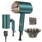 Dxliwky Professional Ionic Hair Dryer Blow Dryer with Diffuser and Concentrator for Curly Hair,Foldable Handle Travel Hair Dryer,Constant Temperature Hair Care (Vintage Green)