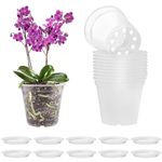 Skibetfo Set of 10 Clear Orchid Pots with Saurce and Holes 11.5cm Plastic Nursery Plant Pots Transparent Flower Seedling Pots Breathable Planting Pots for Indoor Outdoor Garden Balcony