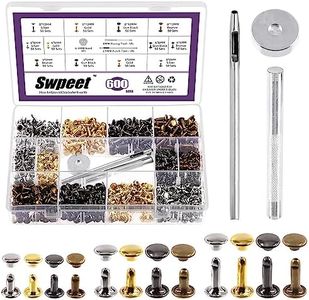 Swpeet 600 Sets 4 Colors 6mm 8mm 12mm Leather Rivets Double Cap Rivets with 3Pcs Fixing Tools Assortment Kit, Leather Rivets Double Cap Rivets Tubular for DIY Leather Craft Clothes Shoes