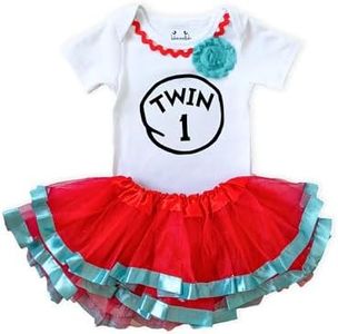 Luke and Lulu Twin 2 and Twin1 Costume for Twins – Baby Girl Tutu Outfit Set with Bodysuit, Tutu Skirt & Flower Headband
