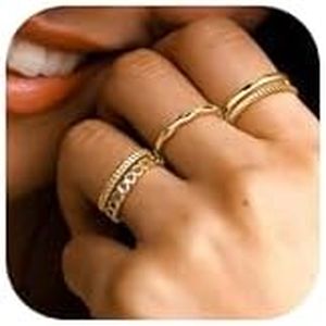 ADRAMATA 5 Pezzi Anelli Donna Regolabile Anelli Placcati in Oro 14K Semplice Anello Impilabile Anello Mignolo Anello Aperto Dito Anelli Set Argento/Oro Anello da Ragazza,g