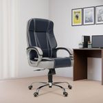 Green Soul Vienna | Leatherette Office Chair | Ergonomic Executive Boss Chair with Spacious Cushioned Seat | Heavy Duty Metal Base | High Back | 3 Years Warranty (Grey & Navy Blue)