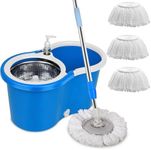 Spin Mop and Bucket System | 360 Spin Mop and Bucket with Wringer Set | Mops for Floor Cleaning | 3 Microfiber Mop Replacement Head Refills | 61" Extended Handle | Wet and Dry Use Floor Mop