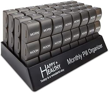 Month Pill Box Organizer - 32 Compartments | Morning-Noon-Night - 30 Day Pill Case with 32 Daily Compartments for Vitamins, Supplements, Medication - Travel Monthly Pill Organizer 3 Times-a-Day, Grey