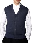 Men's Sleeveless Buttons-up V-Neck Plain Vest Classic Gilet Jumper Sweater (Steel Blue, XXL)