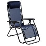 Evafly Zero Gravity Folding Recliner Chair – Adjustable Patio Lounge with Pillow for Poolside, Yard, Beach Camping – Easy Storage Outdoor Chair (Navy Blue)