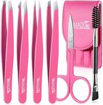 TsMADDTs 6 PCS Eyebrow Tweezers Set, Tweezers for Women Facial Hair with Curved Scissor and Eyebrow Brush for Ingrown Hair