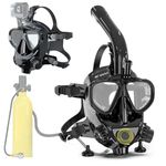 Whale Scuba Diving Full Face Mask Dual Function Adult Deep Diving Snorkeling Equipment. 180° Panoramic, Foldable, Leak-Proof, Lung Tank Scuba mask and Removable Camera Mount., Black