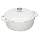 Amazon Basics Enameled Cast Iron Round Dutch Oven with Lid and Dual Handles, Heavy-Duty & Large, 7.3-Quart, Matte White