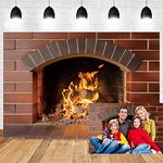 OERJU 7x5ft Red Brick Wall Fireplace Backdrop Burning Firewood Blazing Fire Winter Christmas Party Decoration Photography Background Kids Baby Adult Portrait Photo Booth Shoot Vinyl Studio Props