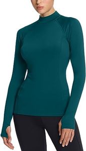 TSLA Women's Thermal Long Sleeve Tops, Mock Turtle & Crew Neck Shirts, Fleece Lined Compression Base Layer, Heatlock Mock Neck XUT52-TEL Medium