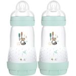 MAM Easy Start Self Sterilising Anti-Colic Baby Bottle Pack of 2 (2 x 260 ml), MAM Bottles with Medium Flow MAM Teats Size 2, Newborn Essentials, Blue (Designs May Vary)